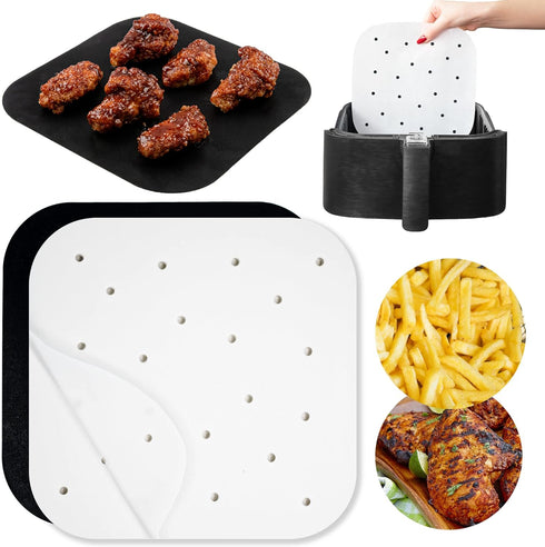 Air Fryer Parchment Paper Liners Compatible with Chefman, Cosori, Dash, Nuwave®, Philips and more | Bleached Square Perforated Air Fryer Liners fo...