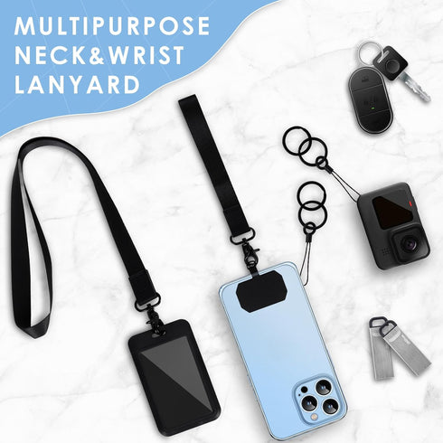 lanyards for id badges & Wristlet Phone Holder-Multi-Use Removable Wristlet Keychain and Neck Lanyard with,Sliding ID Badge Holder Hard Plastic Sl...