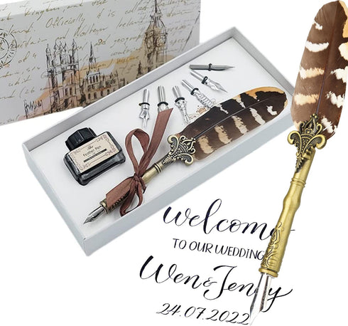 Quill Pen and Ink Set Feather Pen with Ink and 6pcs Nibs Calligraphy Pens for Beginners for Lettering,Drawing, Journaling, Signing, Invitation HO-...