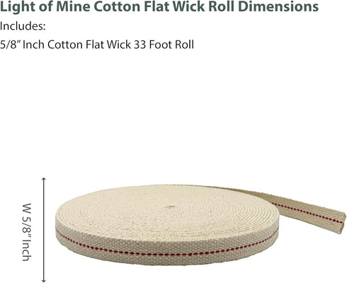 Light of Mine - 5/8" Inch 33' Foot, 100% Cotton Flat Wick for Paraffin Oil, Kerosene Based Lanterns, and Oil Lamps with Genuine Red Stitch (5/8" -...
