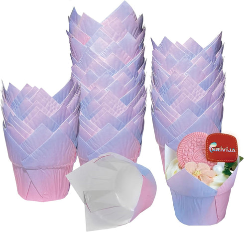 100Pcs Greaseproof Paper Muffin Liners?Tulip Cupcake Liners?Baking Liners?Premium Baking Cups Cupcake Wrappers for party,Weddings, Birthdays(Fanta...