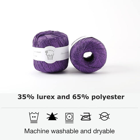 2PCS Metallic Crochet Thread,Yarn for Crocheting,Metallic Thread Round Band Yarn,Lurex Yarn with Metallic Shine, Sparkle Metallic Yarn for Clothes...