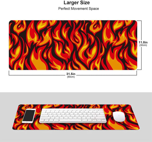 Cool Fire Novelty Mouse Pad Gaming XL Large Mousepad Desk Mat Long Extended Big Keyboard Pads Table Accessories for Gaming and Office Pc Laptop Co...
