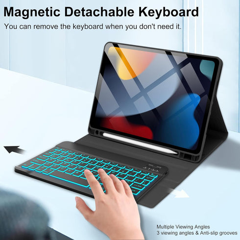 KVAGO Keyboard Case for iPad 10.2 - iPad 9th 8th 7th Generation Keyboard Case 2021 2020 2019, 7 Color Backlit Detachable Wireless Bluetooth Keyboa...
