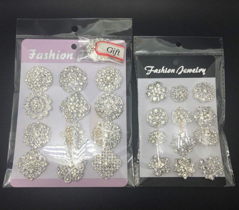 Brooches and Pins for Women, Lot 24pc Silver Color Clear Rhinestone Crystal Flower Brooch Pin DIY Wedding Bouquet Broaches Set...