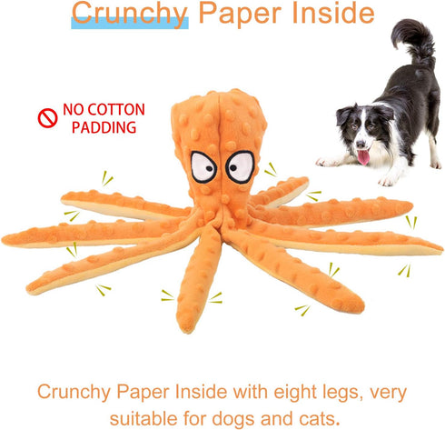 WishLotus Octopus Dog Chew Toy, No Stuffing Plush Dog Squeaky Toy with Crinkle Paper in Legs, Corduroy Interactive Dog Play Toy Dog Teething Toy f...