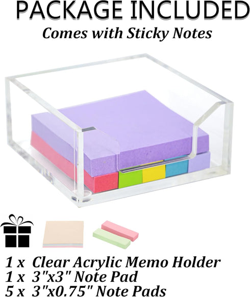 Clear Acrylic Sticky Notepad Holder, 3.94" x 3.94" x 1.77" Acrylic Sticky Note Dispenser for Office Desk Accessories(DP005)...