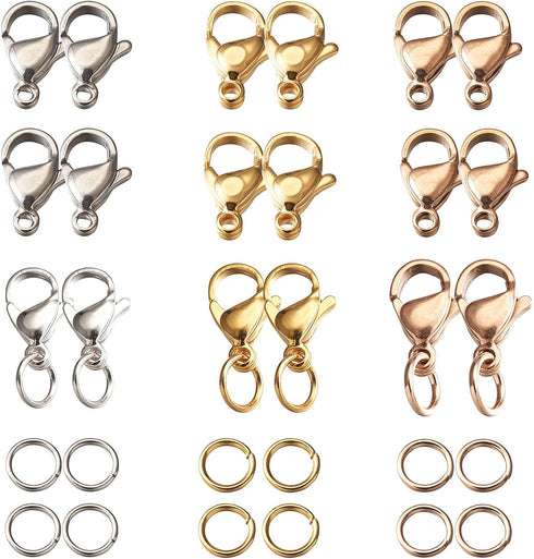 Pandahall 60Pcs Stainless Steel Lobster Claw Clasps & 180Pcs 20 Gauge Open Jump Rings for DIY Bracelet Necklace Jewelry Making (Golden & Stainless...
