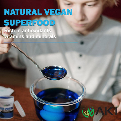 AKI Blue Spirulina Powder Pack- Loaded with Antioxidants | Vegan & Authnetic Food Coloring - Ideal for Making Smoothies, Ice Cream, Yogurt or Past...