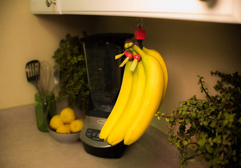 Banana Bungee Red Banana Hook Holder, Made in USA; Multiple Bunches or Single Banana Hanger...