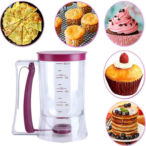 4 Cup Pancake Cupcake Batter Dispense, 900mL Pancake Dispenser For Batter With Measuring Label Squeeze Handle Bracket and Silicone food brush for ...
