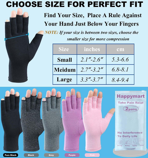 2 Pairs Arthritis Gloves, Hand Compression Gloves for Rheumatoid, Pain Relief, Carpal Tunnel, Swelling, Joint Support, Driving Fingerless Gloves f...