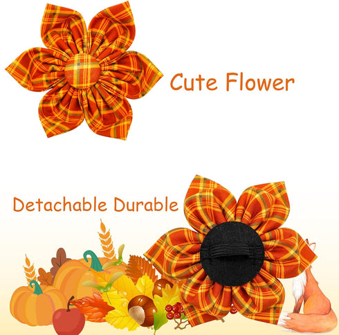 Elegant little tail Fall Dog Collar, Halloween Plaid Dog Collar with Flower Girl Boy Pet Collar Dog Flowers Holiday Dog Collar Flower Soft Durable...