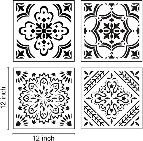 Large Mandala Stencil 12x12 Inch - 9 Pack Mandala Stencils Templates for Painting on Floor, Reusable Pattern Stencils for Fabric, Wood, Tile, Furn...