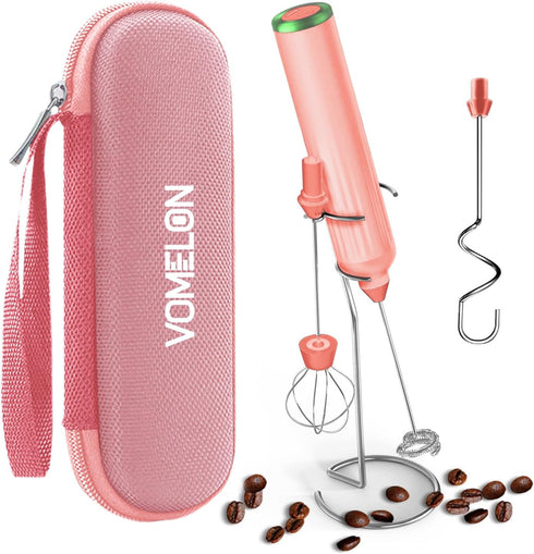 Milk Frother Handheld with 3 Stainless Steel Whisks, Rechargeable Electric Drink Mixer with Stand & Travel Case, Milk Foamer for Coffee, Latte, Ca...