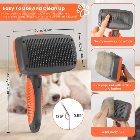 Self-Cleaning Slicker Brush for Dogs & Cats | Grooming Brush for Shedding | Skin-Friendly Dog & Cat Grooming | Deshedding Brush | Hair Brush for P...