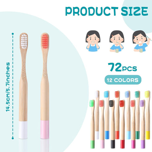 24 Pcs Kids Bamboo Toothbrushes Soft Bristle Toddler Toothbrush BPA Free Wooden Travel Toothbrushes for Kids Children Home Travel School, 5.7 Inch...