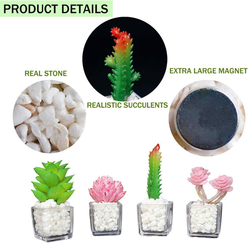 Plant Magnets for Fridge Succulent Artificial Plants Refrigerator Magnets,Funny 3D Resin Decorative Succulent Fridge Magnets Refrigerator Set of 4...