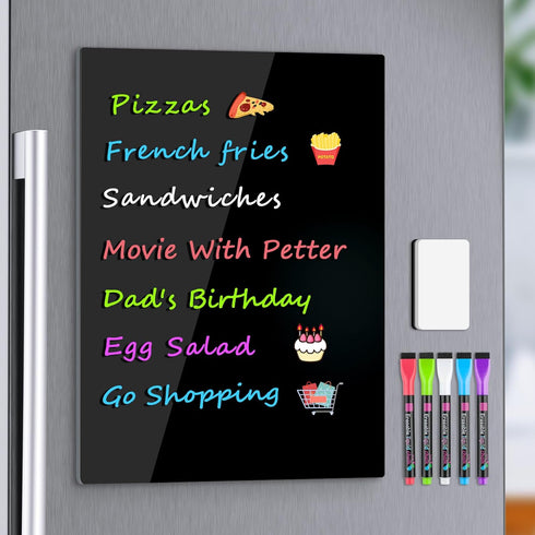 MaxGear Black Acrylic Dry Erase Board with Magnetic Strips,12"x 8" Small Magnetic Whiteboard for Fridge with 5 Markers and 1 Eraser, Refrigerator ...