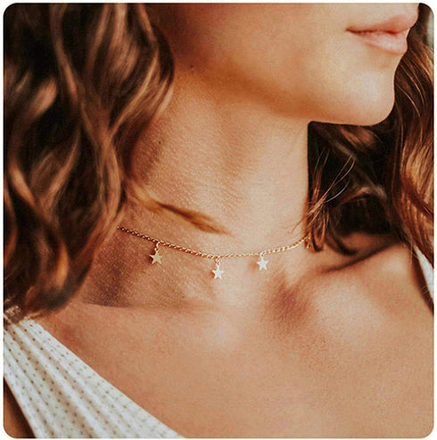 S.J JEWELRY Women Simple Delicate Full Moon 14K Gold Plated/Rose Gold/Silver Plated Layered Pendant Handmade Star Chokers Necklaces...