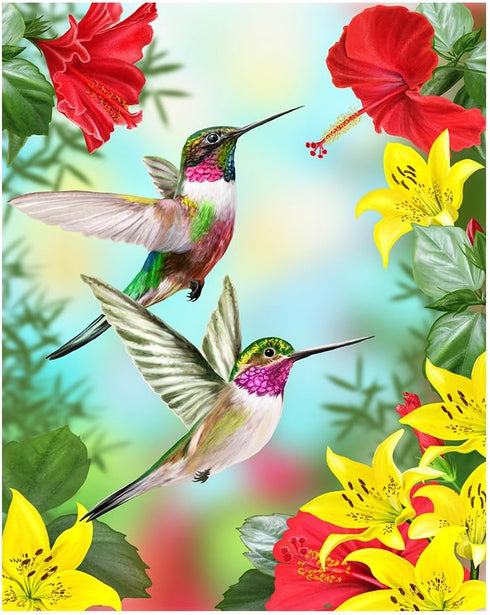 ALAZA Hummingbirds Red Flower Hibiscus Yellow Lilies Birds Small Garden Yard Flag 12" x 18" Twin Sides, Tropical Flower Leaves Birds Decorative Fl...