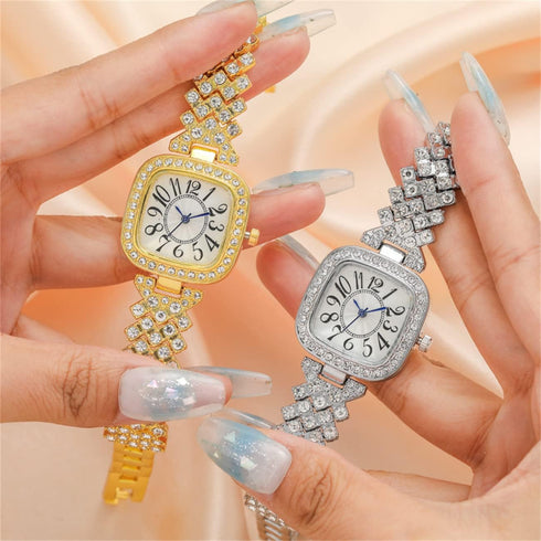 CdyBox 3Pack Classic Ladies Square Watches with Blue Hands Digital Watch Quartz Wristwatches with Inlay Diamond Strap...