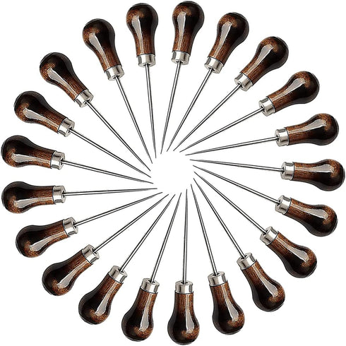 VIUJUH 2 Pack Awl,Gourd Shape Awl Tailors Awl Wood Handle Scratch Awl Sewing Awl Tool for Leather (2 Pack)...