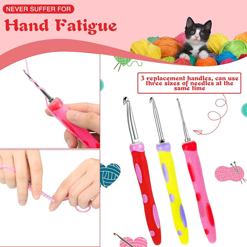 12 Sizes 2.0 mm to 8 mm Crochet Hooks Set, 3 Pcs Soft Grip Ergonomic Interchangeable Handle Crochet Hooks Beginner Knitting Kit Gift for DIY Craft...