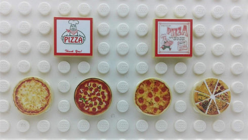 Set of 6 Custom Stickers Food Restaurant City Building Bricks Pizza Pie Toys Custom MOC Town Box Tiles 2x2x2 & Round 2x2 Great Gift idea for Kids ...