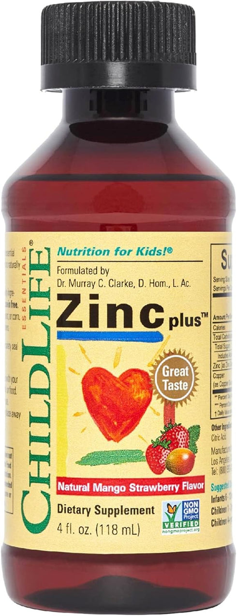 CHILDLIFE ESSENTIALS Liquid Zinc Plus for Kids & Toddler - Liquid Supplement Drops, Zinc Gluconate & Copper for Immune Support - Mango Strawberry,...
