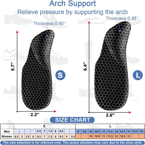 Dr.Foot Arch Support Shoe Inserts for Plantar Fasciitis Relief, Self-Adhesive Arch Pads Heel Cushion for Flats, Heel Pain, Gel Arch Insoles for Me...