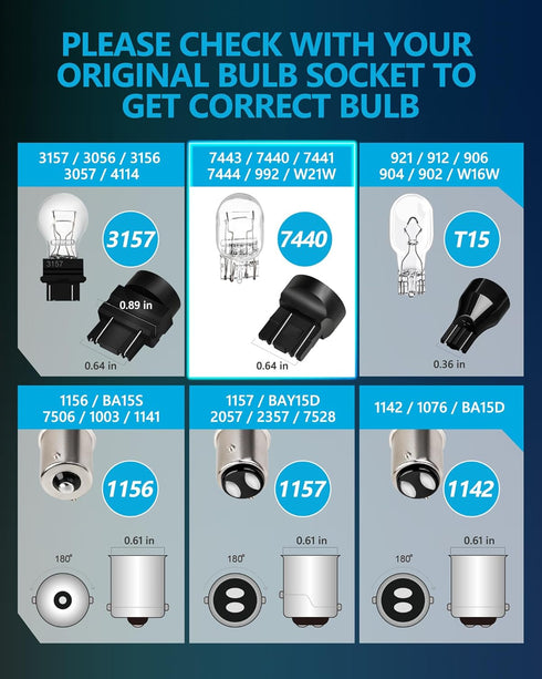 Yorkim 7440 Led Bulb Bright White Lights, T20 Led Bulb, 7443 7441 Led Bulbs, W21W Lights, 7444 Bulbs for reverse/backup/brake light - 5730 33 SMD ...