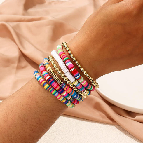 Colorful Beaded Bracelets for Women Heishi Bracelet Set Gold Bead Bracelets Resin Acrylic Bangle Bracelets Stackable Stretch Strand Bracelet...
