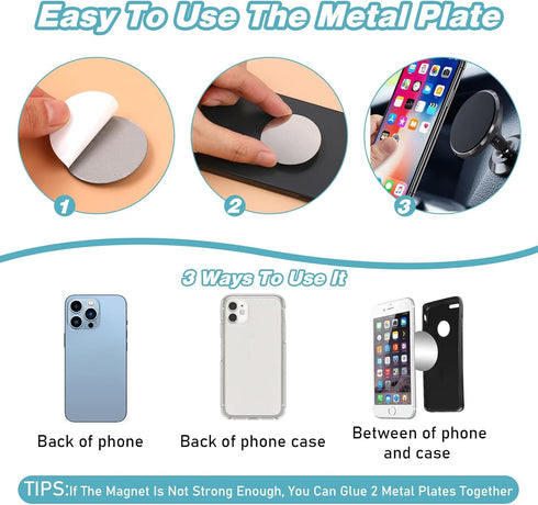 40Pcs Phone Metal Plates, Round Mobile Phone Metal Plate Made Iron, Adhesive Cell Phone Case Back Magnet Stickers for Magnetic Car Mount, Crafts W...