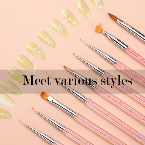 JASSINS Nail Art Brushes,9PCS Double Ended Nail Brush and Nail Dotting Pens,Shiny Handles Professional Nail Liner Painting Tool Brush for Home Use...