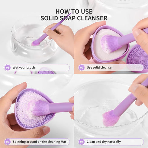 Docolor Makeup Brushes Cleaner Set Solid Soap Cleanser with Color Removal Sponge, Makeup Brush Cleaner Mat Brushes Shampoo for Cleaning Makeup Spo...