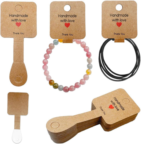 Bracelet Display Cards, 100 Necklace Jewelry Holder Cards Self Adhesive,Jewelry Packaging for Small Business Kraft Paper Cards for Necklaces,Choke...