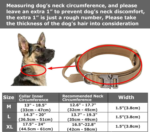 Dog Tactical Collar Military Dog Training Collar Control Handle and Heavy Metal Buckle for Medimum Large Dog Training Behavior Aids Brown L...