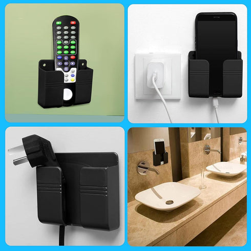 8 Pieces Wall Mount Phone Holder Adhesive Remote Control Storage Box Wall Mount Charging Phone Stand Holder Adhesive Non Slip Media Organizer Stor...