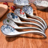 Japanese and Korean Large Ceramic Soup Spoon Set of 5 Hand-Painted Long Handle Rice Spoons...