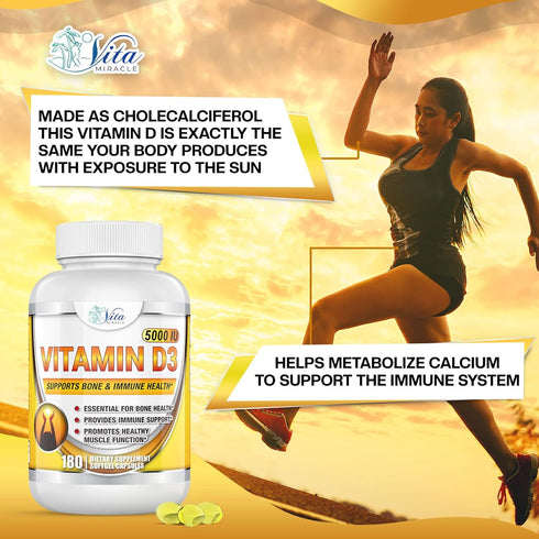 Vitamin D3 5000 IU Softgels High Potency Vitamin D Supplements for Women Men in Organic Flaxseed Oil May Support Healthy Bones Heart Muscle Functi...