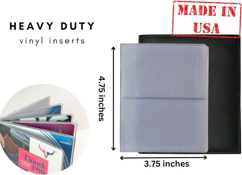 Set of 2 Heavy Duty Vinyl 6 Pages Hipster Wallet Inserts for Mens Wallets MADE IN USA...