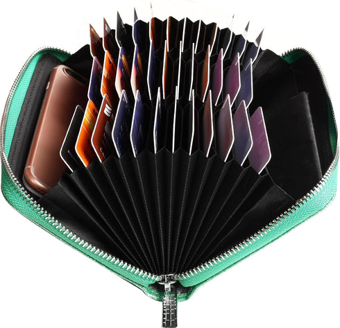 Easyoulife Womens Genuine Leather Credit Card Holder Wallet RFID Secure 36 Slots...