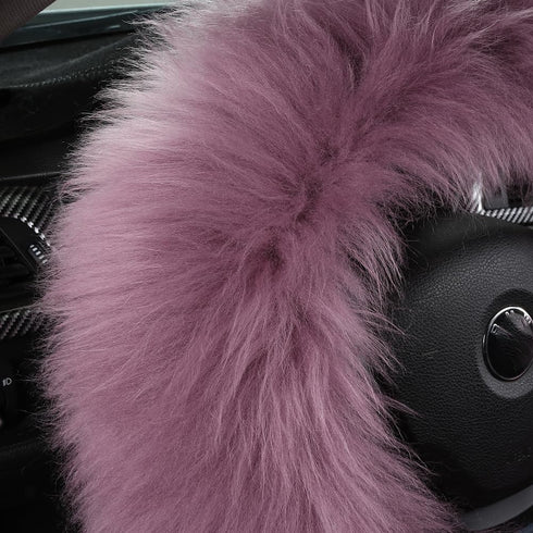 3Pcs Set Fashion Fluffy Fuzzy Wool Fur Soft Car Steering Wheel Cover with Handbrake Cover & Gear Shift Cover for Women/Girls/Ladies Auto Long Wool...