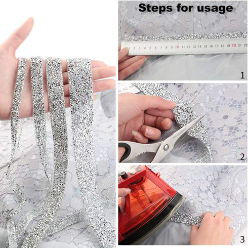Dowarm 3 Yards Silver Rhinestone Mesh Wrap, Bling Trim for Wedding Party Decoration...