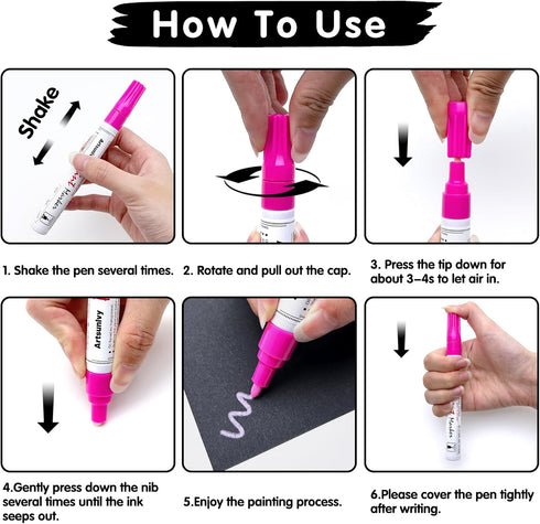 Pink Paint Pens Permanent Markers - 2 Pack Paint Markers for Metal, Rubber,Wood, Rocks, Canvas, Plastic, Dark Surface, Craft Art Supplies, Medium ...