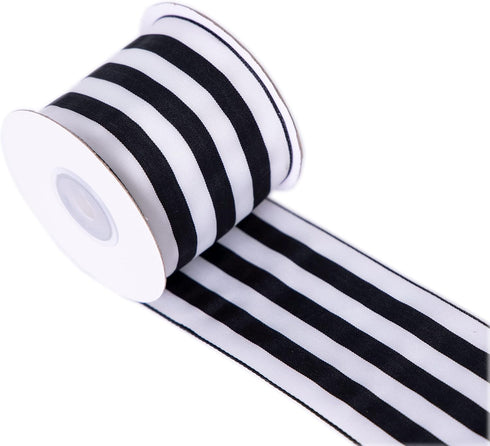 2.5inch Wide 10 Yards wired gift wrapping ribbon black White stripe wired ribbon for gift wrapping crafts DIY Christmas Tree Decor, wreaths, Bows ...