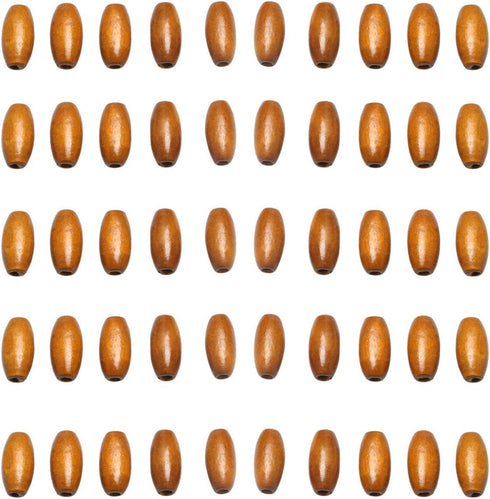 50Pcs Brown Oval Wood Tube Beads 20 x 10mm Barrel Natural Wooden Loose Spacer Beads for Bead Crafts Making (3mm Hole)...