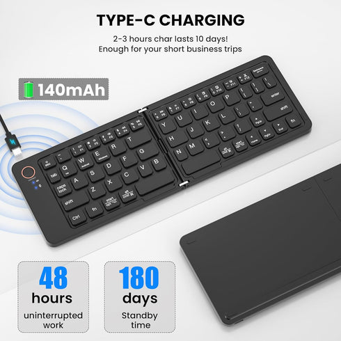 Mini Foldable Bluetooth Keyboard - Portable Wireless Full Size Keyboard (Sync Up to 3 Devices), Ultra-Slim Aluminum Travel Folding Keyboard for iP...