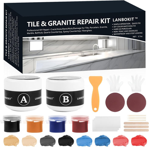 Tile and Fiberglass Tub Repair Kit, LANBOKIT Marble and Granite Repair Kit, Porcelain Repair Kit for Sink & Toilet, Epoxy and Quartz Countertop Re...